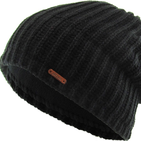 Thick Ribbed Slouch Beanie Thermal Fleece Lined - Picture 4 of 5
